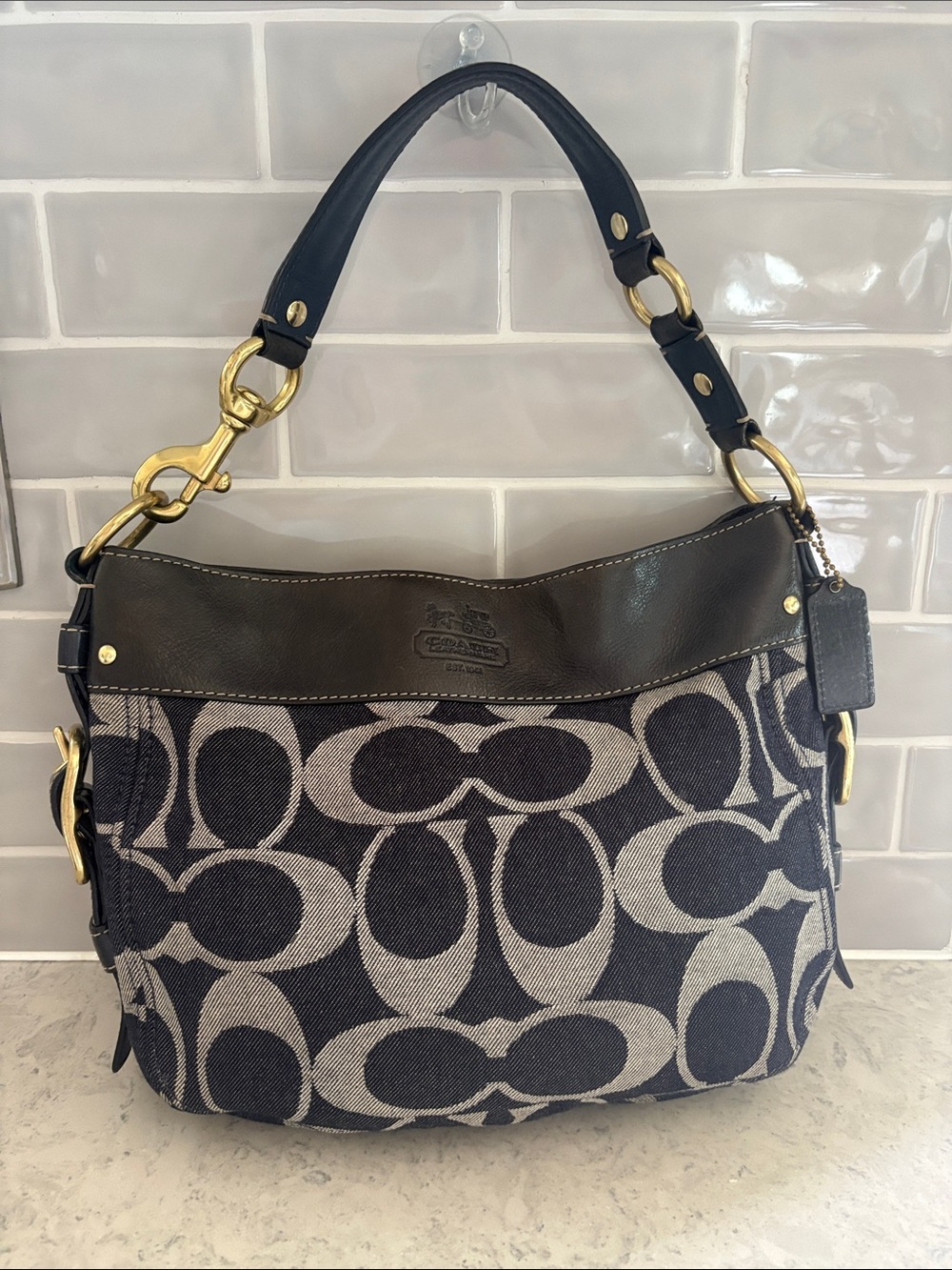COACH Y2K Vintage Denim Zoe Signature C Logo Hobo Shoulder Bag 12666